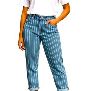 American Eagle Outfitters Mom Jeans Womens 10 Long High rise Striped denim Retro